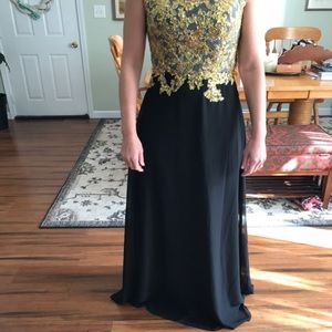Black and gold sequin dress